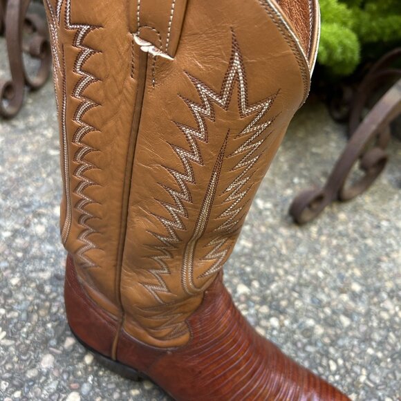 Men's Vintage J840 Teju Lizard Brown Leather Cowboy Boots Size 7B - Picture 5 of 11